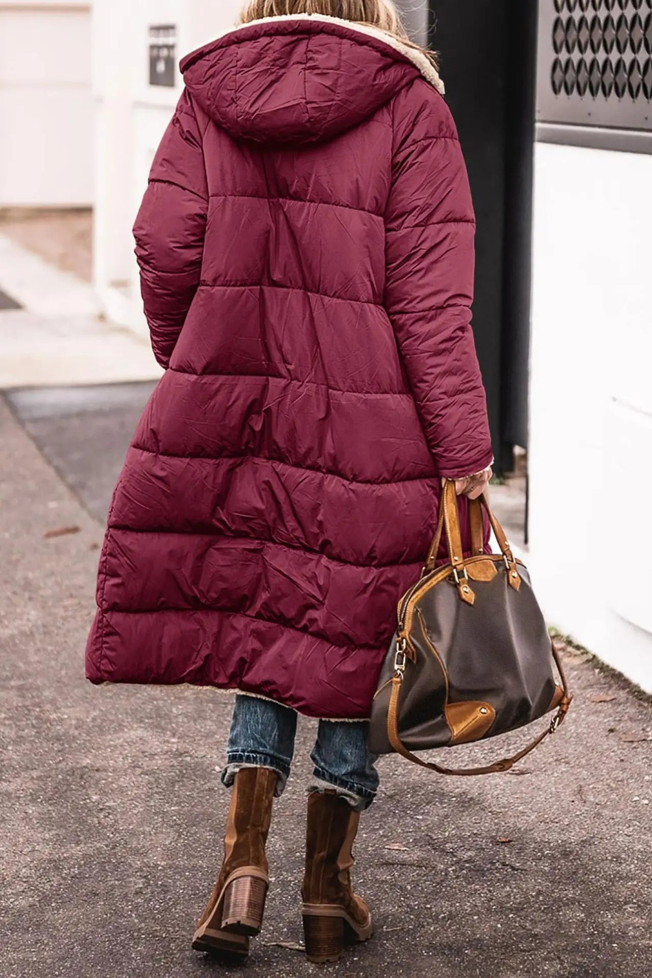 Winter Hooded Quilted Jacket For Women Solid Reversible Long Sleeve Thick Coat Warm Fashion Long Outerwear Casual Puffer Coats
