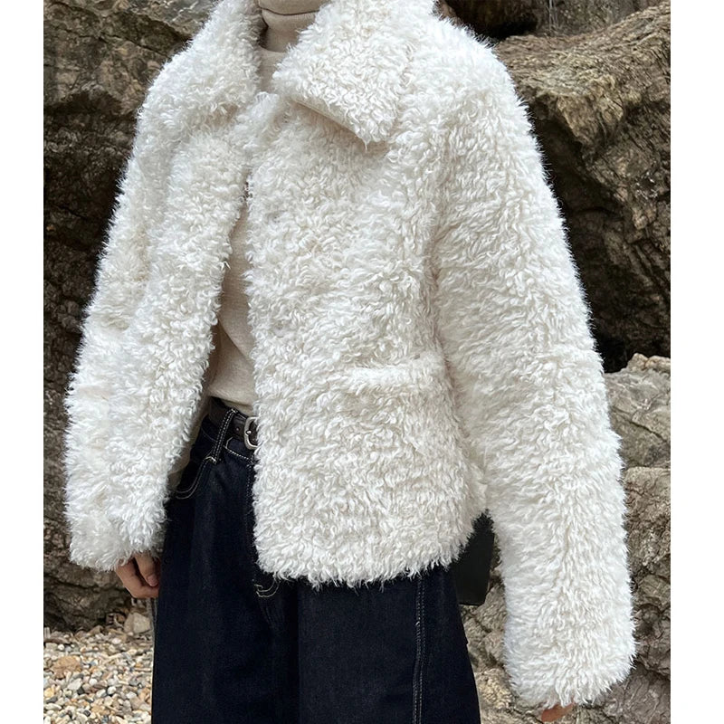 2024 Women Winter Warm Coat Furry Lambswool Coat Turn Down Coat Thick Jacket Tops For Women Coat Casaco Feminino