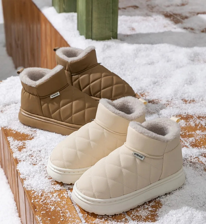 Winter Thick-Soled Slippers for Women Fashion Waterproof Snow Boots Indoor Outdoor Non-Slip Warm High-Top Cotton Shoes