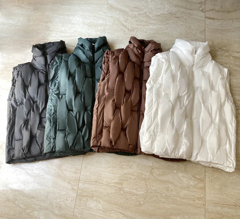 Winter Vest for Women Three-dimensional Plaid Woven Fashion Sleeveless Coat Solid High Street Warm Thick 2024 Waistcoat Jacket