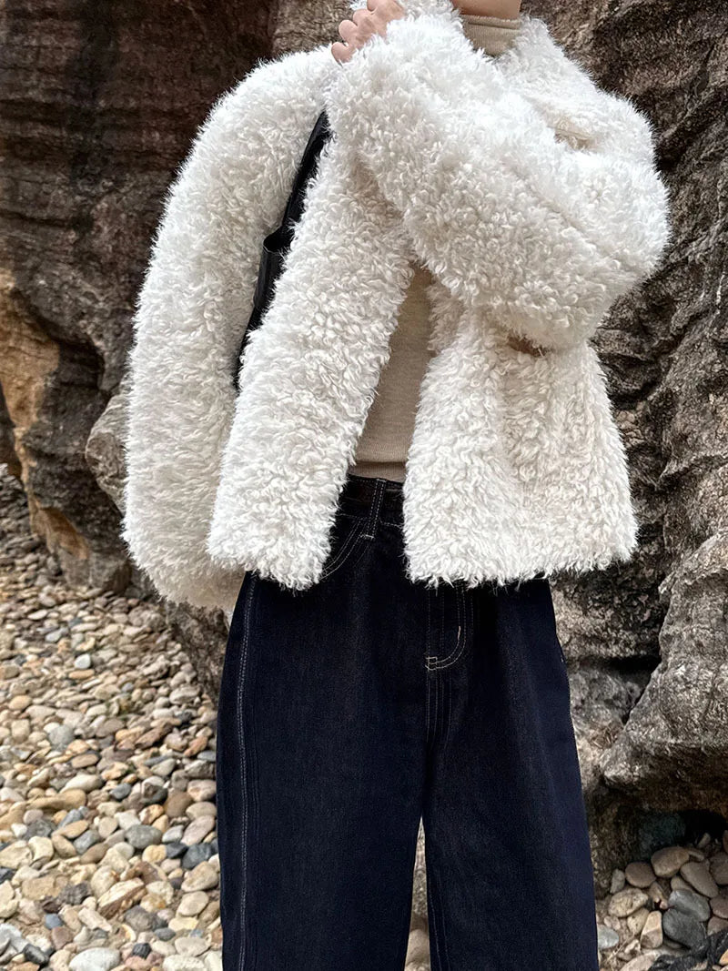 2024 Women Winter Warm Coat Furry Lambswool Coat Turn Down Coat Thick Jacket Tops For Women Coat Casaco Feminino