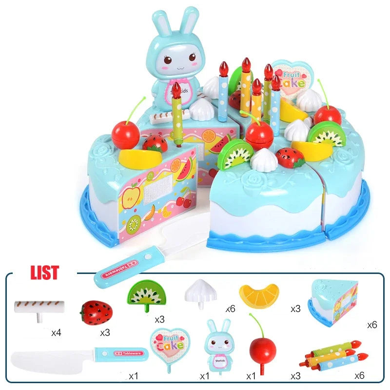 Kids Toy Simulation DIY Birthday Cake Model Kitchen Pretend Play House Cutting Fruit Food Toy for Toddler Children Gift Boy Girl