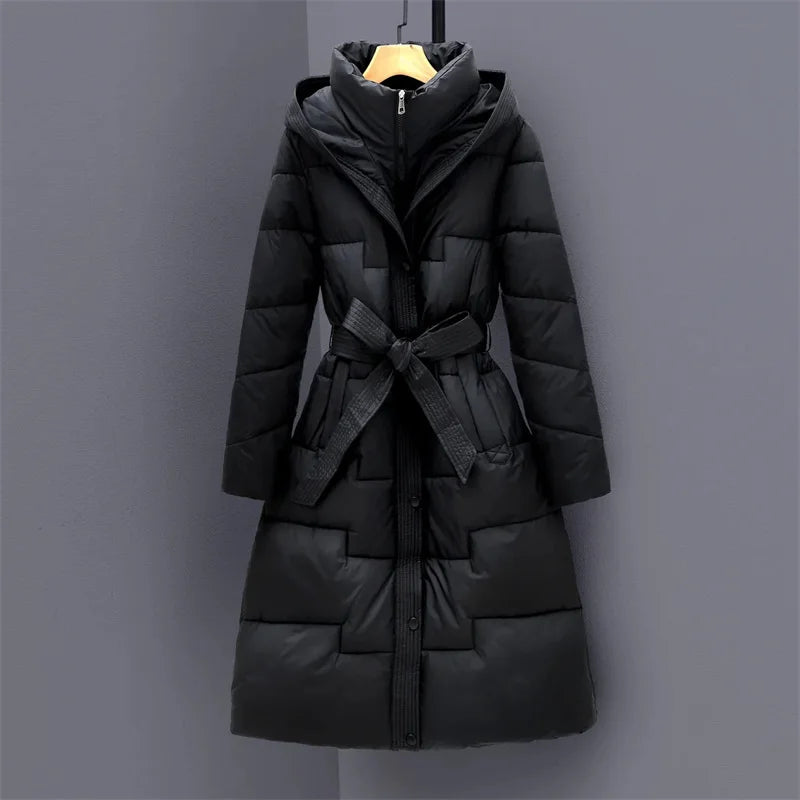 Long Winter Down Cotton Jacket For Women Winter Coat Jacket Warm Down Cotton Parkas 2025 New Female Slim Women's Hooded Overcoat