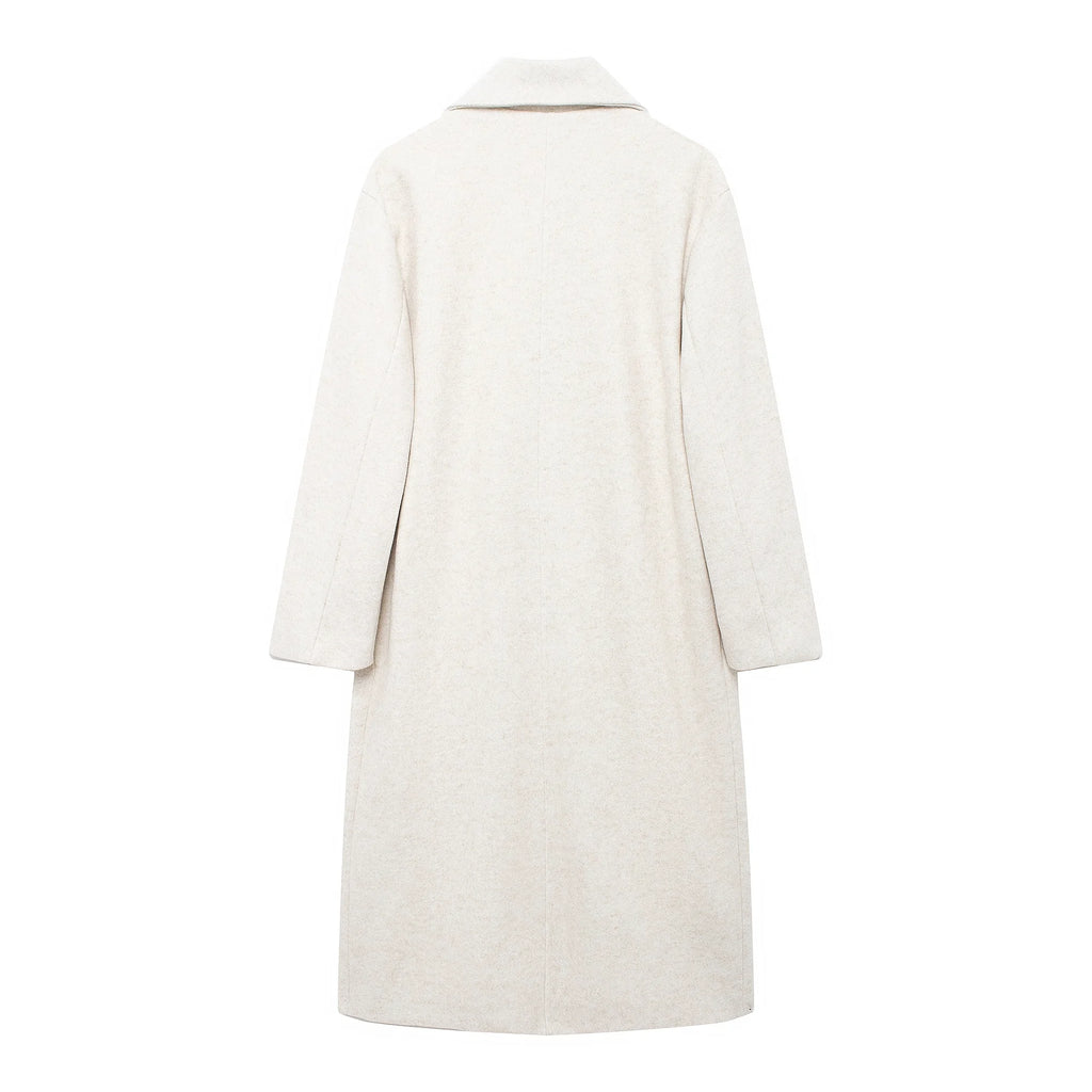 Winter Coat For Women 2024 Solid Lapel Double Breasted Long Cardigan Top Female Pokcet Streetwear Woman New In OuterCoat