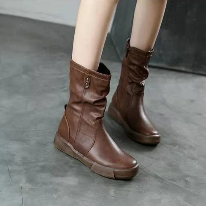 Women Boots 20204 Winter Shoes for Women New Fur Ladies Ankle Boots Warm Zip Leather Mid Calf Boots Female Long Boot Botas Mujer