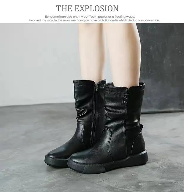 Women Boots 20204 Winter Shoes for Women New Fur Ladies Ankle Boots Warm Zip Leather Mid Calf Boots Female Long Boot Botas Mujer