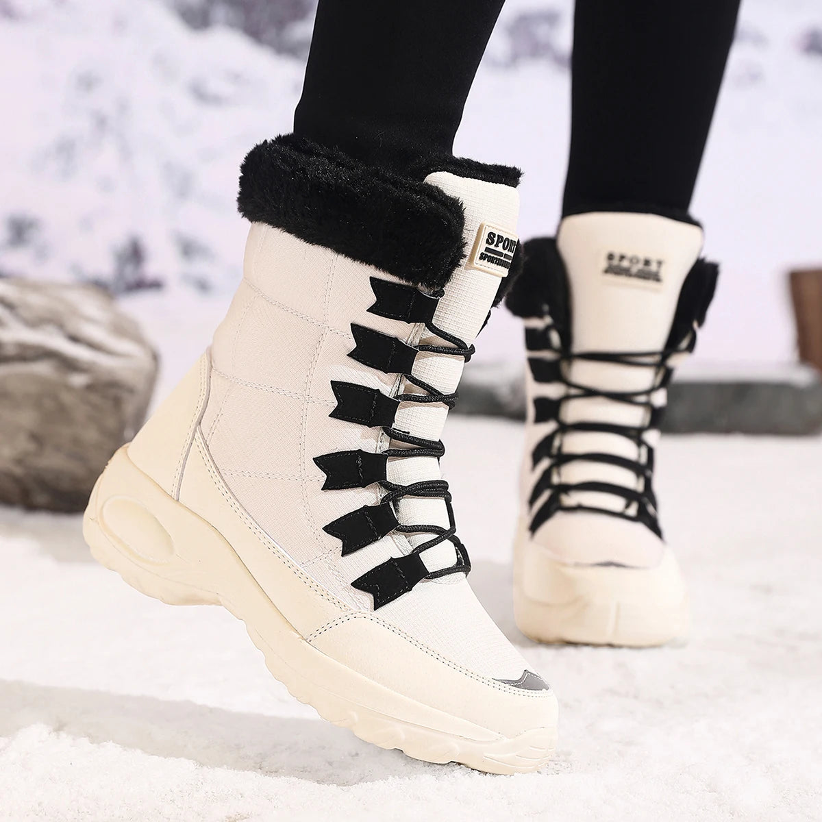 Winter Shoes Waterproof Slip on Women Comfortable Outdoor Ankle Hiking Boots Women High Boots Platform Fur Warm Snow Boots