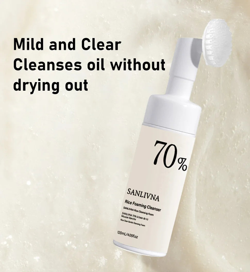 Rice Toner 70% Rice Extract Serum with Niacinamide, Rice Cleansing Foam, Deep Cleansing, Moisturizer for Dry Skin, Skin Care Set