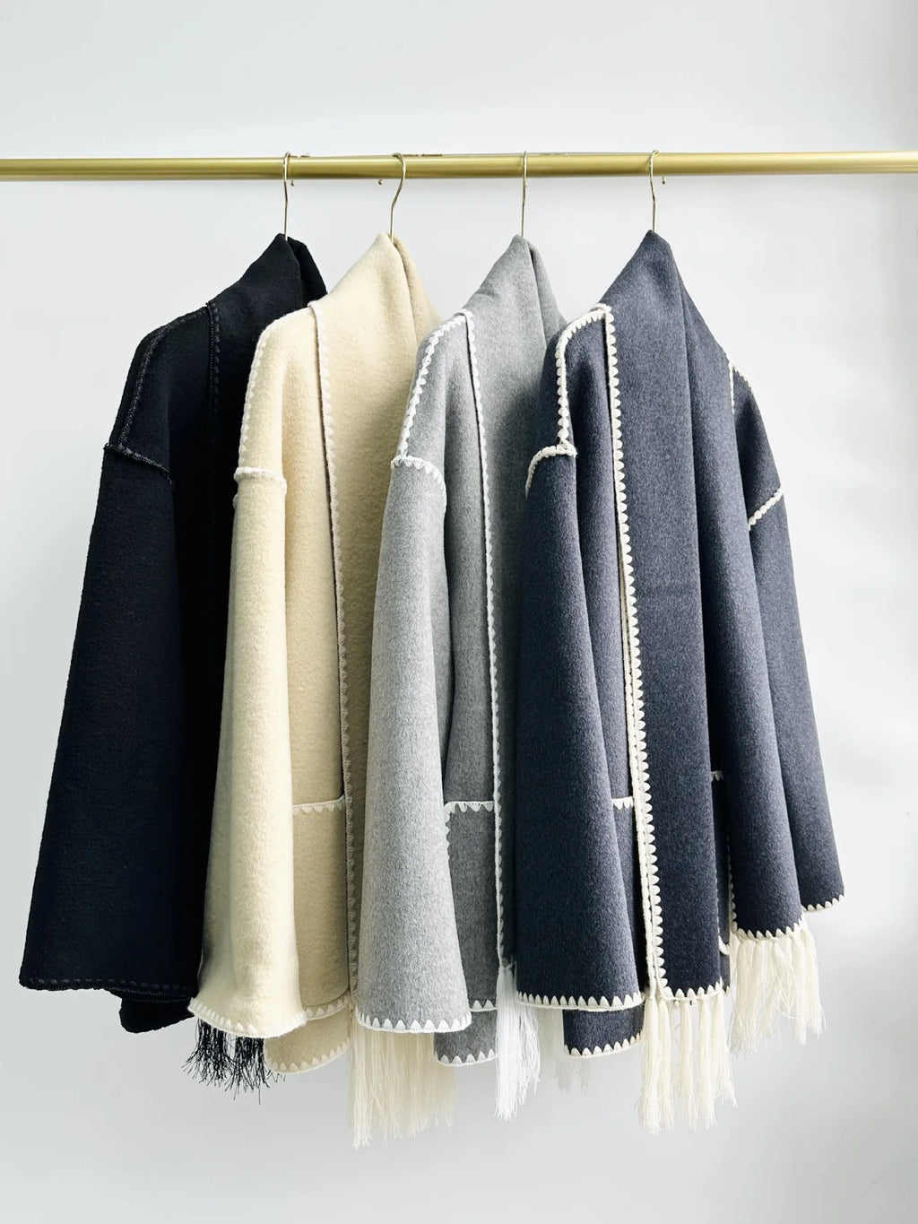 Winter Woolen Jacket New Contrast Color Embroidery Scarf Coats for Women