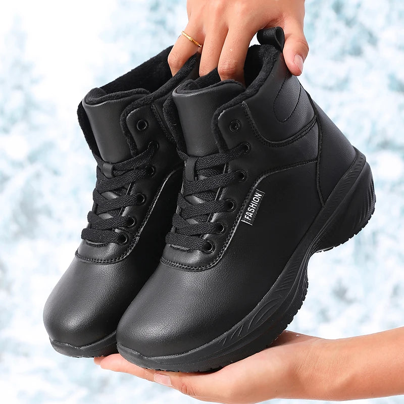 Winter Warm Barefoot Shoes for Women Wide Toe Box Ankle Boots New Artificial Leather Platform Thick Sole Non Slip Outdoor Shoes