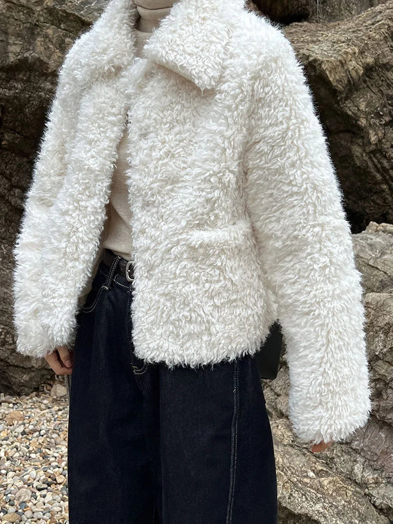 2024 Women Winter Warm Coat Furry Lambswool Coat Turn Down Coat Thick Jacket Tops For Women Coat Casaco Feminino