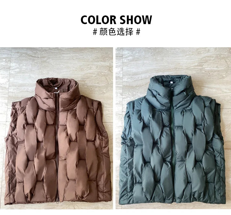 Winter Vest for Women Three-dimensional Plaid Woven Fashion Sleeveless Coat Solid High Street Warm Thick 2024 Waistcoat Jacket