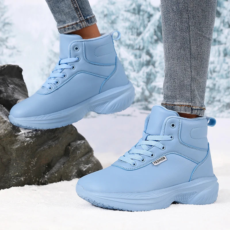 Winter Warm Barefoot Shoes for Women Wide Toe Box Ankle Boots New Artificial Leather Platform Thick Sole Non Slip Outdoor Shoes