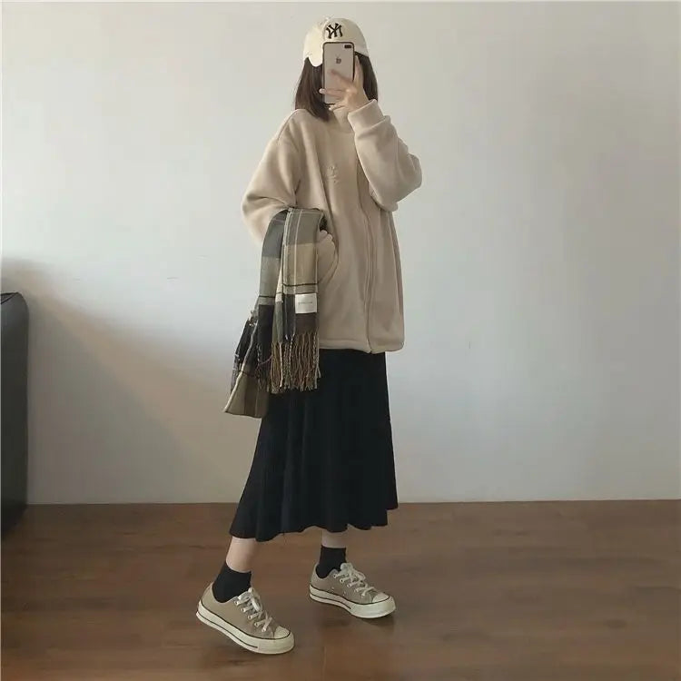 Winter Fleece Jacket for Women in Autumn Winter Lamb Wool Plus Velvet Sweatshirt 2025 New Style