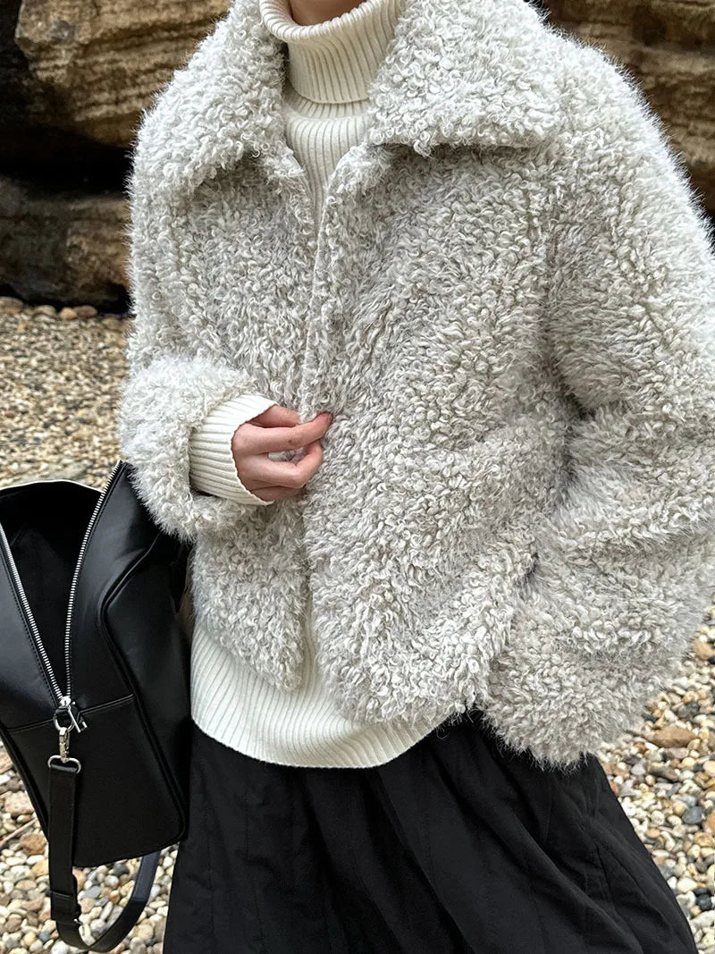 2024 Women Winter Warm Coat Furry Lambswool Coat Turn Down Coat Thick Jacket Tops For Women Coat Casaco Feminino