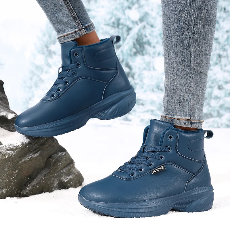 Winter Warm Barefoot Shoes for Women Wide Toe Box Ankle Boots New Artificial Leather Platform Thick Sole Non Slip Outdoor Shoes