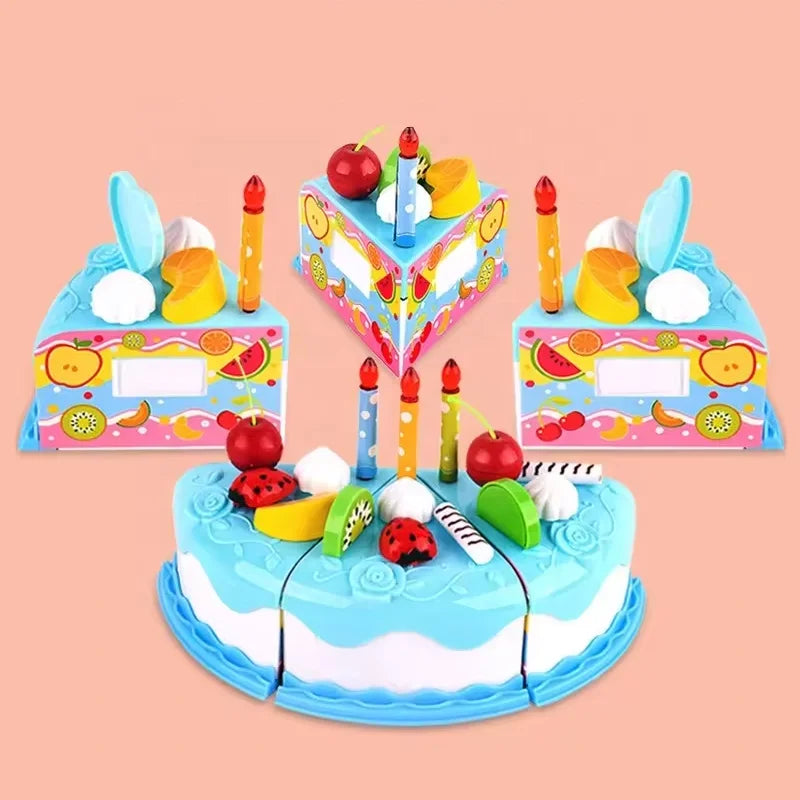 Kids Toy Simulation DIY Birthday Cake Model Kitchen Pretend Play House Cutting Fruit Food Toy for Toddler Children Gift Boy Girl