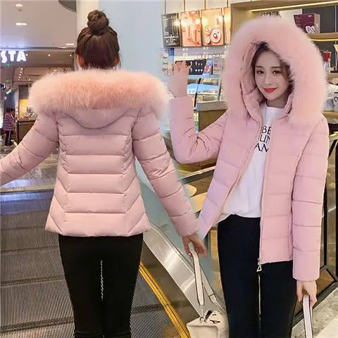 Fashion Winter Jacket Women 2025 New Korean Big Fur Collar Hooded Thick Down Parkas Female Short Coat Slim Warm Outerwear R047