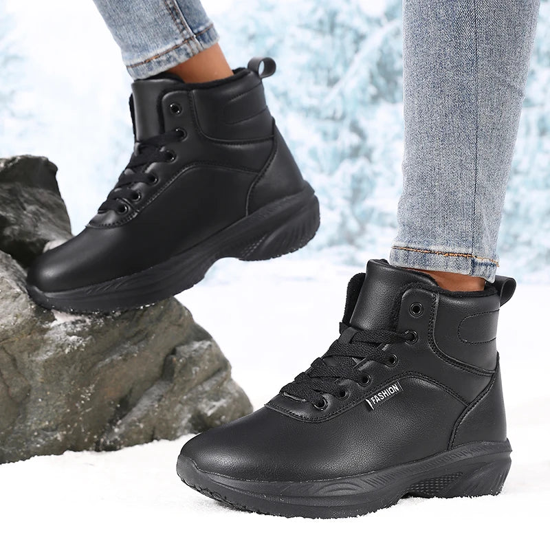 Winter Warm Barefoot Shoes for Women Wide Toe Box Ankle Boots New Artificial Leather Platform Thick Sole Non Slip Outdoor Shoes