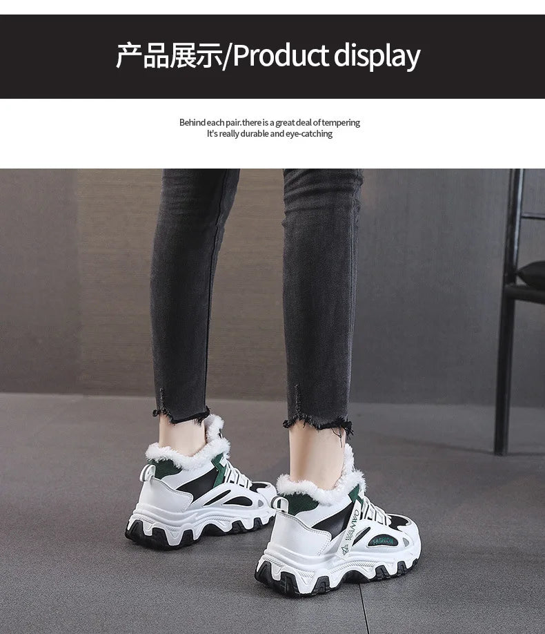 Women's White Winter Sneakers with Plush Lining and Chunky Sole - Warm High-Top Athletic Shoes for Cold Weather zapatos de mujer