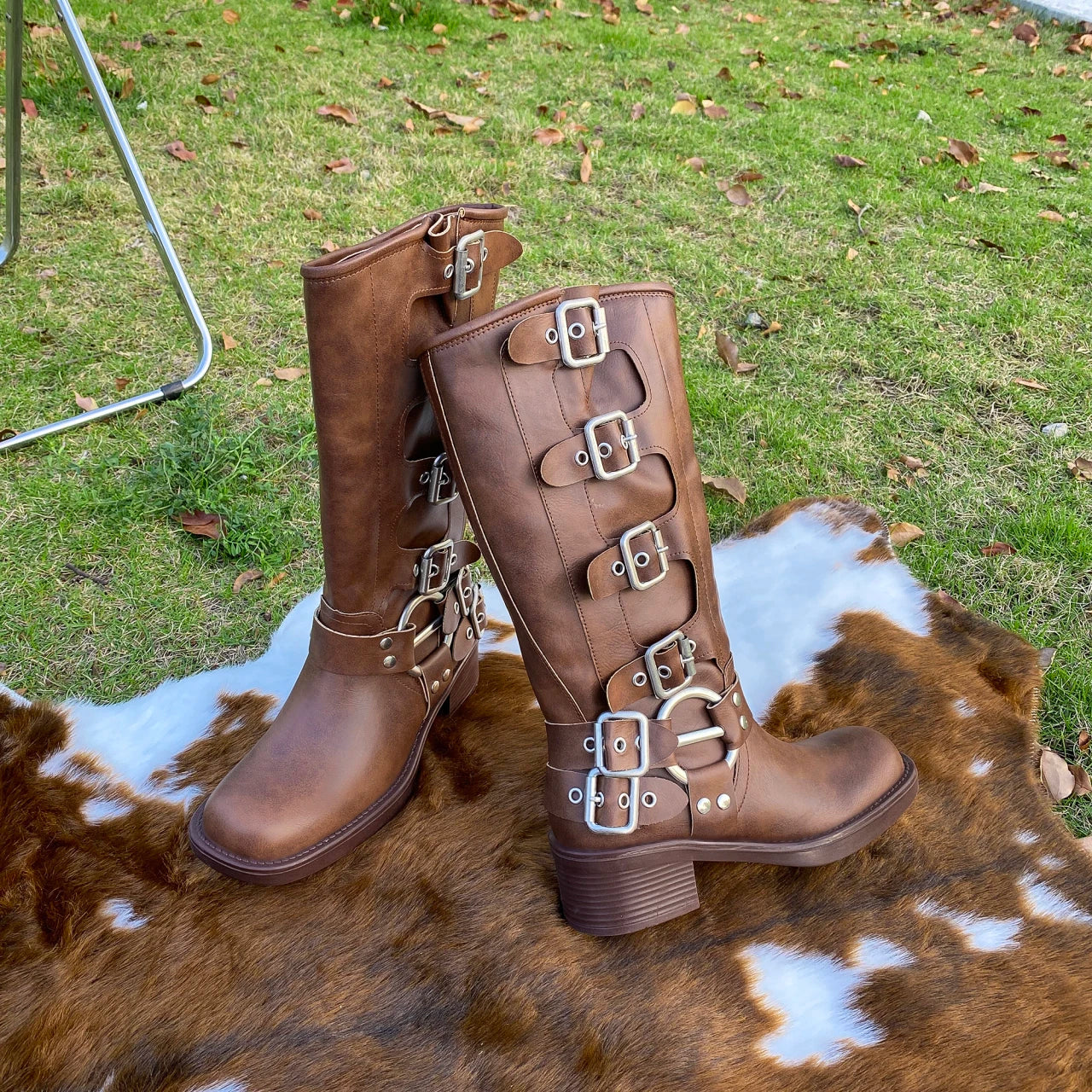 Winter Women Fashion Boots Outdoor Comfort walking shoes Embroidery Brown Leather Boots Deep High Tube female Casual shoe Botas