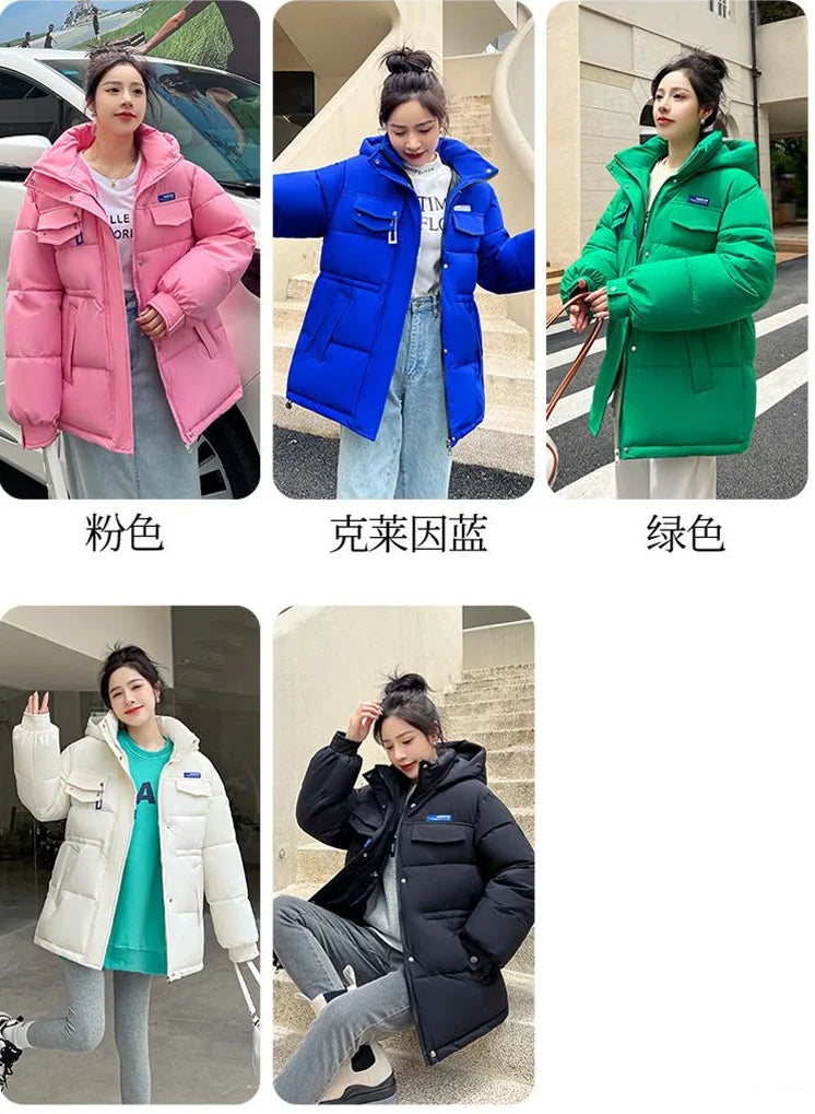 New Winter Women Down Cotton Jackets Casual Oversized Parkas Thick Warm Hooded Pattern Coats Female Winter Outwear Sports Parkas