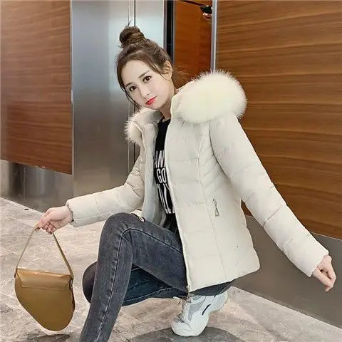 Fashion Winter Jacket Women 2025 New Korean Big Fur Collar Hooded Thick Down Parkas Female Short Coat Slim Warm Outerwear R047