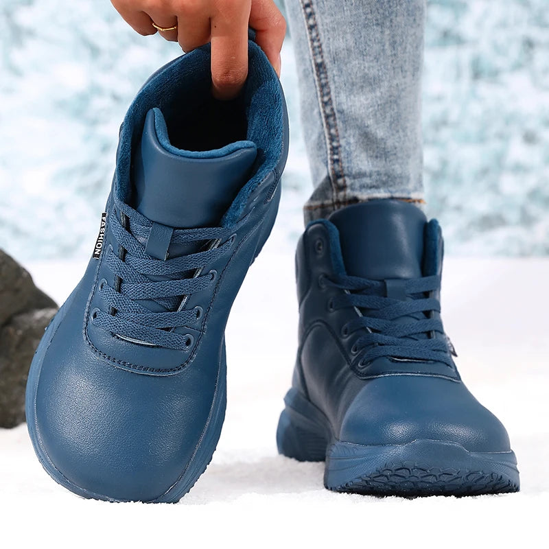 Winter Warm Barefoot Shoes for Women Wide Toe Box Ankle Boots New Artificial Leather Platform Thick Sole Non Slip Outdoor Shoes