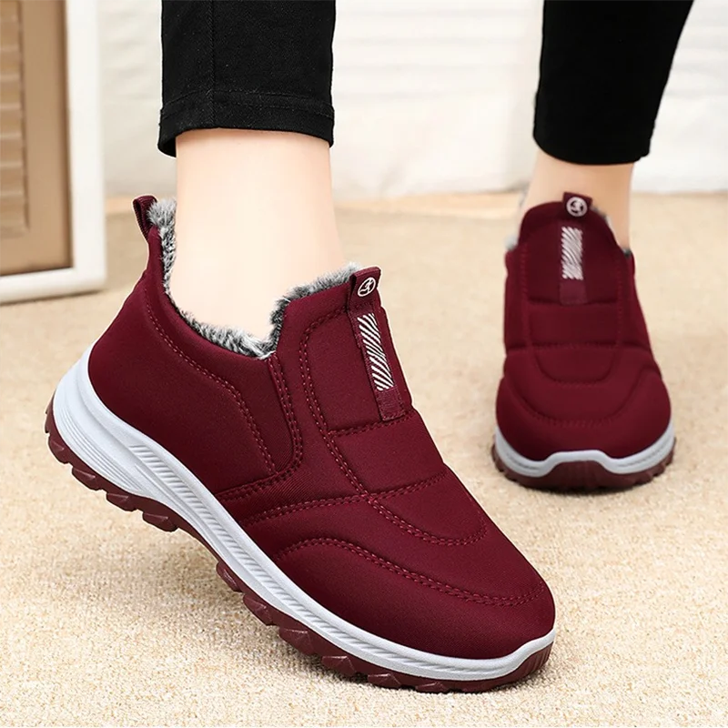 Women's Boots 2025 Winter Shoes For Women Ankle Boots Warm Fur Botas Mujer Waterproof Low Heels Snow Boots Winter Flat Shoes