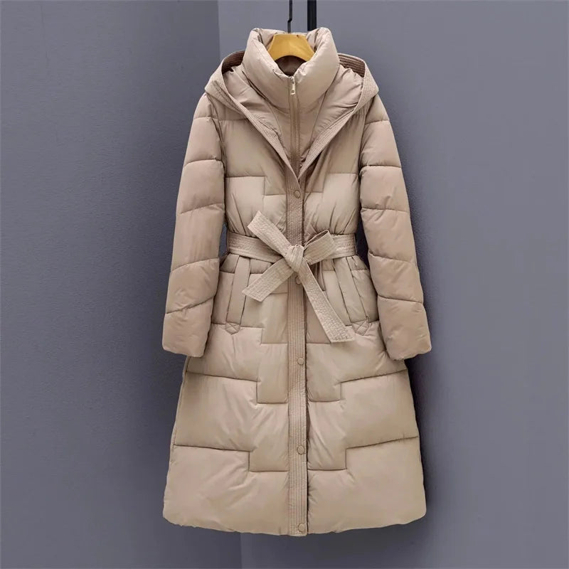 Long Winter Down Cotton Jacket For Women Winter Coat Jacket Warm Down Cotton Parkas 2025 New Female Slim Women's Hooded Overcoat