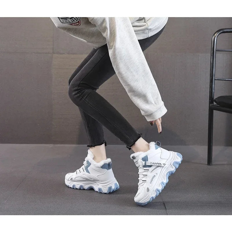 Women's White Winter Sneakers with Plush Lining and Chunky Sole - Warm High-Top Athletic Shoes for Cold Weather zapatos de mujer