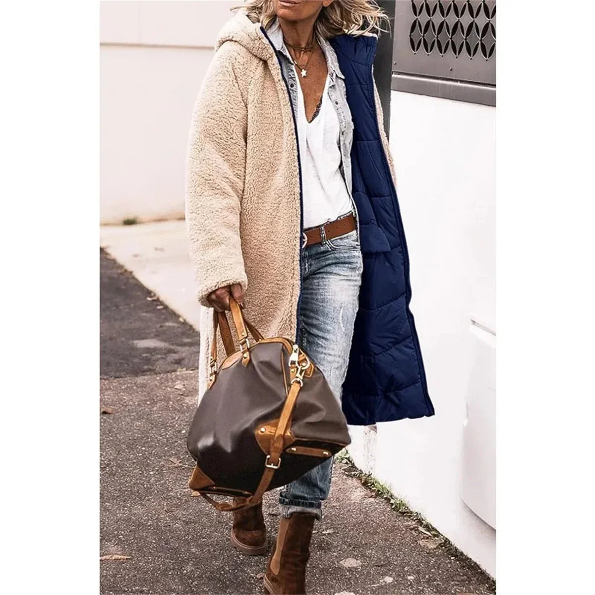 Winter Hooded Quilted Jacket For Women Solid Reversible Long Sleeve Thick Coat Warm Fashion Long Outerwear Casual Puffer Coats