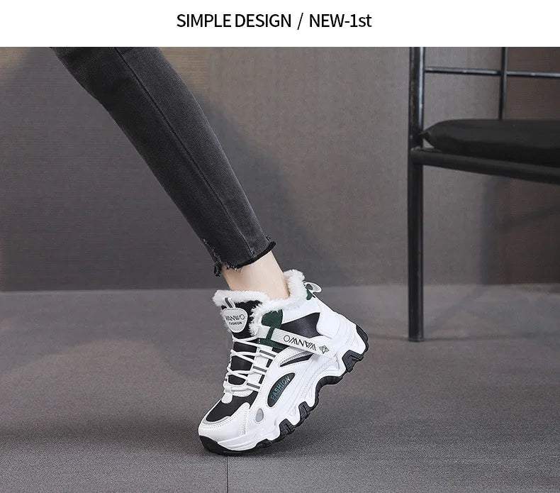 Women's White Winter Sneakers with Plush Lining and Chunky Sole - Warm High-Top Athletic Shoes for Cold Weather zapatos de mujer