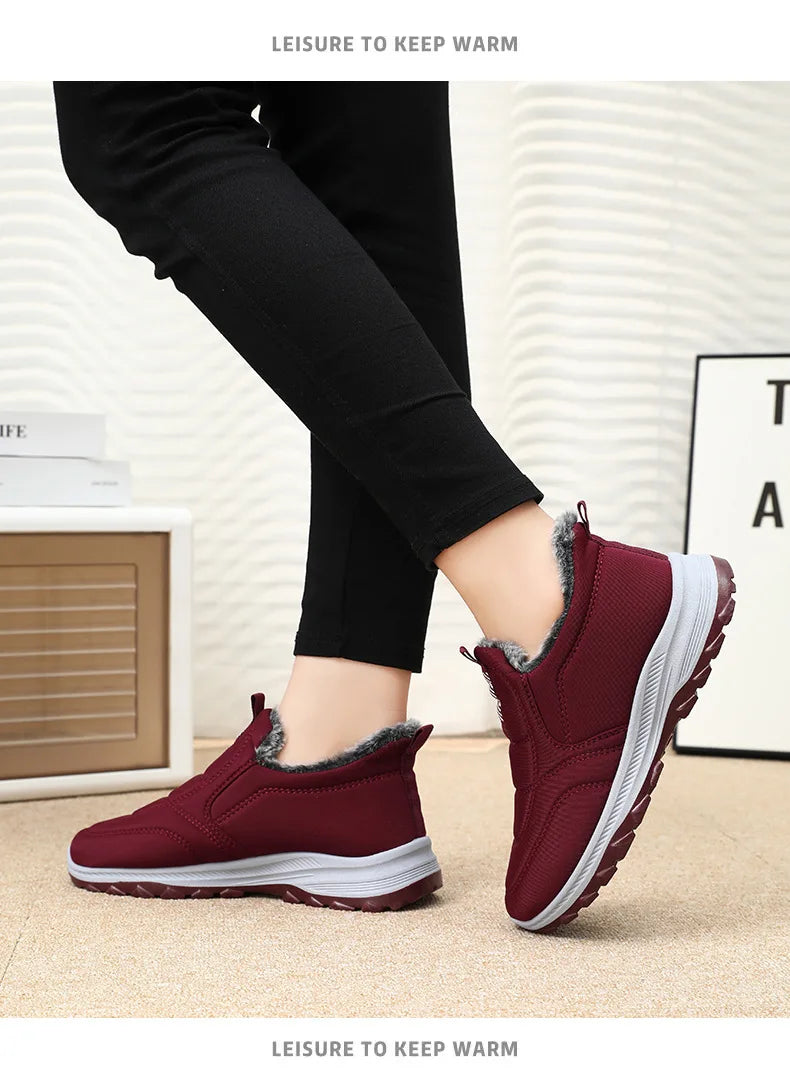 Women's Boots 2025 Winter Shoes For Women Ankle Boots Warm Fur Botas Mujer Waterproof Low Heels Snow Boots Winter Flat Shoes