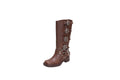 Winter Women Fashion Boots Outdoor Comfort walking shoes Embroidery Brown Leather Boots Deep High Tube female Casual shoe Botas