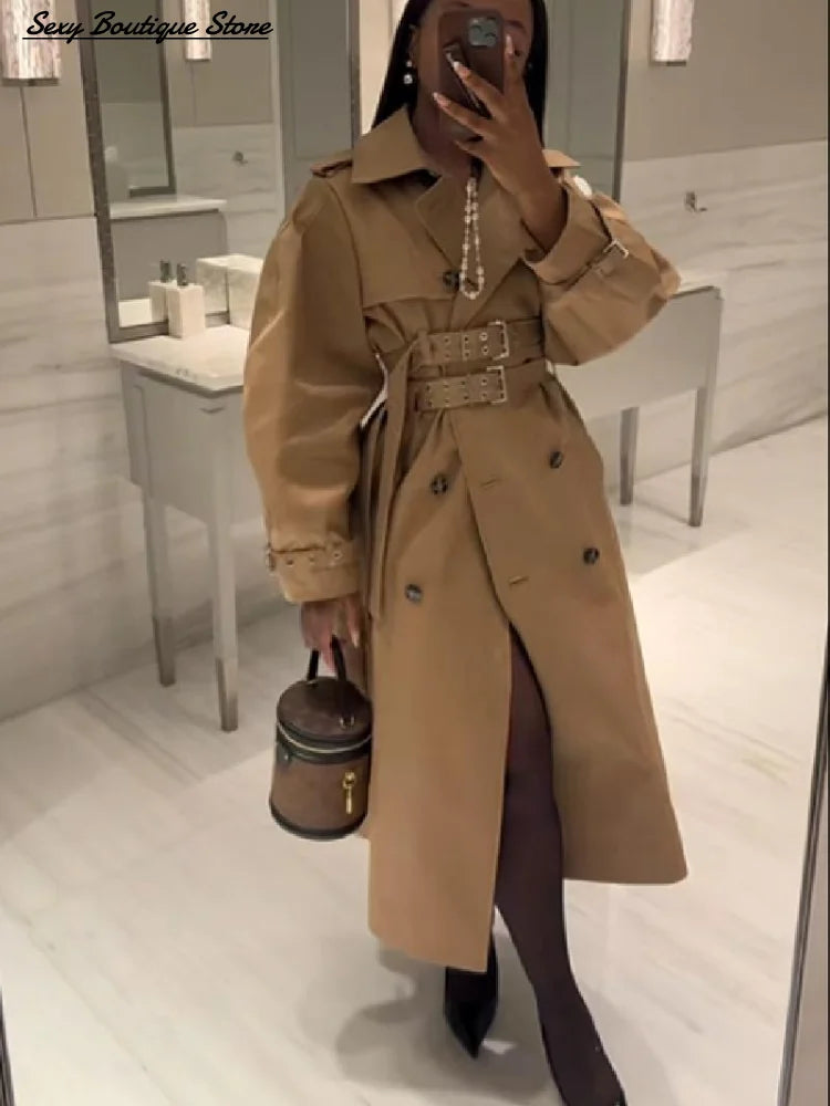 Chic Punk Trench Coat For Women Full Sleeve Loose Hooded Crop Coat Lapel Bat Sleeve Long Coats 2025 New Lady Y2k Fall Outwears