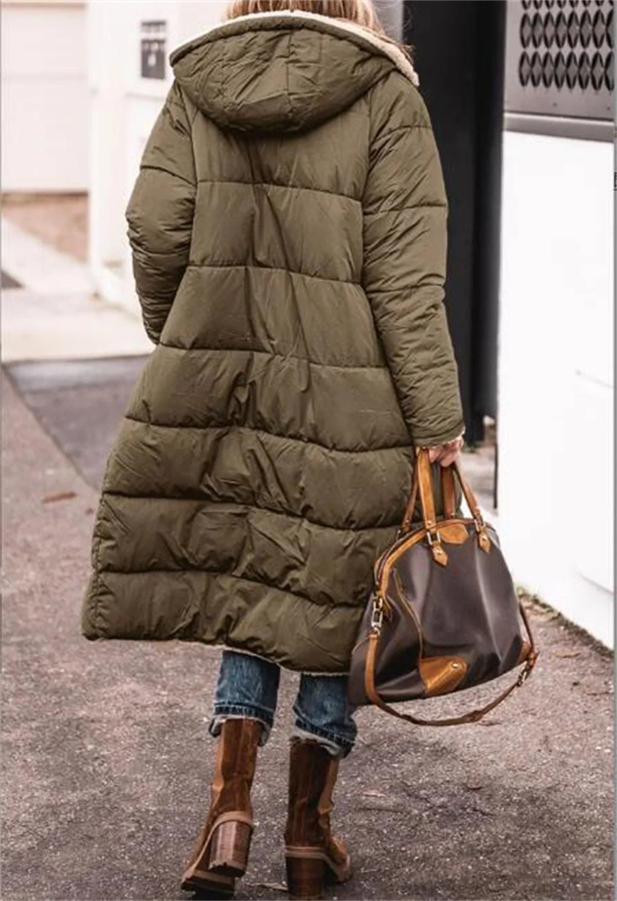 Winter Hooded Quilted Jacket For Women Solid Reversible Long Sleeve Thick Coat Warm Fashion Long Outerwear Casual Puffer Coats