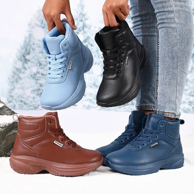 Winter Warm Barefoot Shoes for Women Wide Toe Box Ankle Boots New Artificial Leather Platform Thick Sole Non Slip Outdoor Shoes