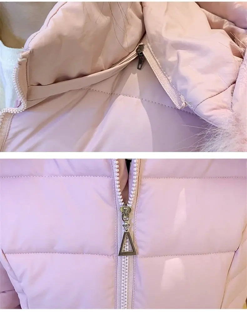 Fashion Winter Jacket Women 2025 New Korean Big Fur Collar Hooded Thick Down Parkas Female Short Coat Slim Warm Outerwear R047