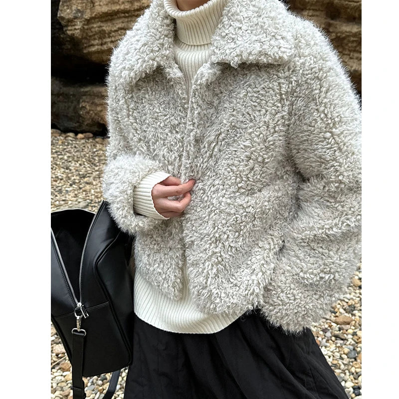 2024 Women Winter Warm Coat Furry Lambswool Coat Turn Down Coat Thick Jacket Tops For Women Coat Casaco Feminino
