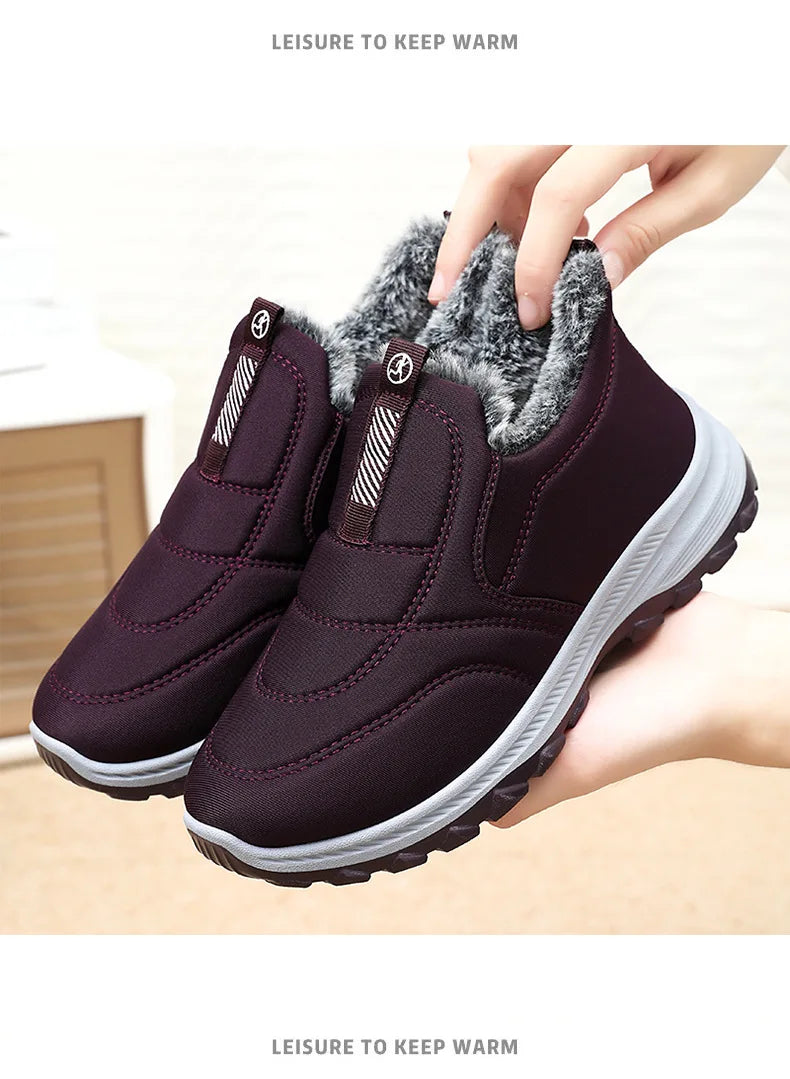 Women's Boots 2025 Winter Shoes For Women Ankle Boots Warm Fur Botas Mujer Waterproof Low Heels Snow Boots Winter Flat Shoes