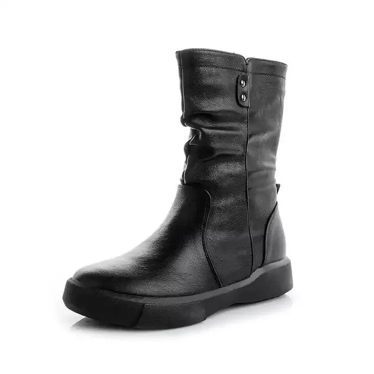 Women Boots 20204 Winter Shoes for Women New Fur Ladies Ankle Boots Warm Zip Leather Mid Calf Boots Female Long Boot Botas Mujer