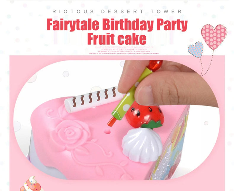 Kids Toy Simulation DIY Birthday Cake Model Kitchen Pretend Play House Cutting Fruit Food Toy for Toddler Children Gift Boy Girl