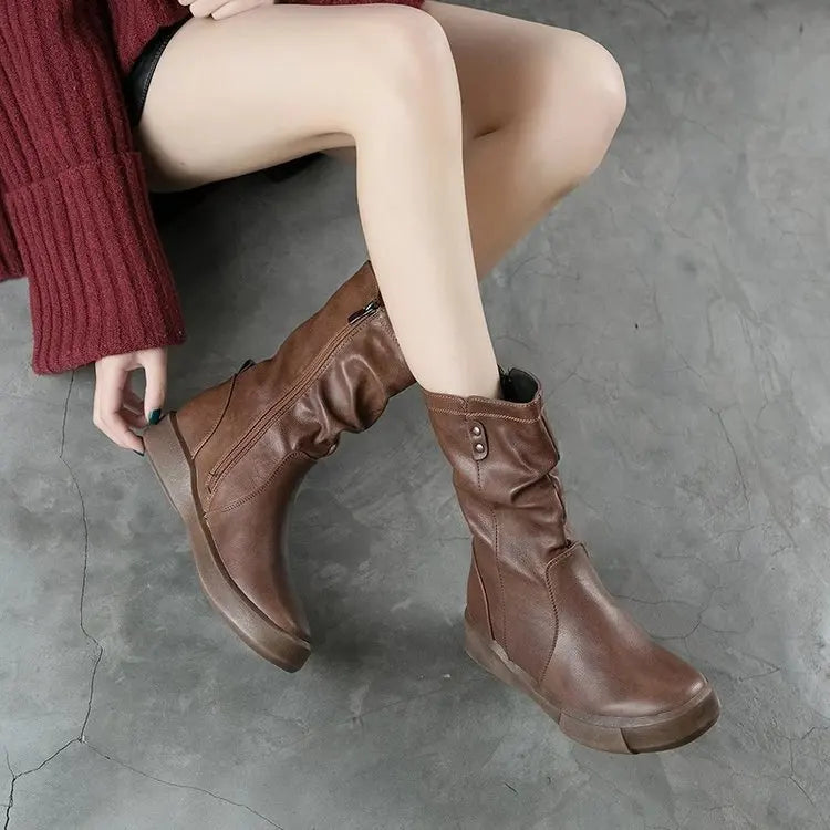Women Boots 20204 Winter Shoes for Women New Fur Ladies Ankle Boots Warm Zip Leather Mid Calf Boots Female Long Boot Botas Mujer