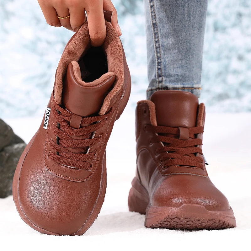 Winter Warm Barefoot Shoes for Women Wide Toe Box Ankle Boots New Artificial Leather Platform Thick Sole Non Slip Outdoor Shoes