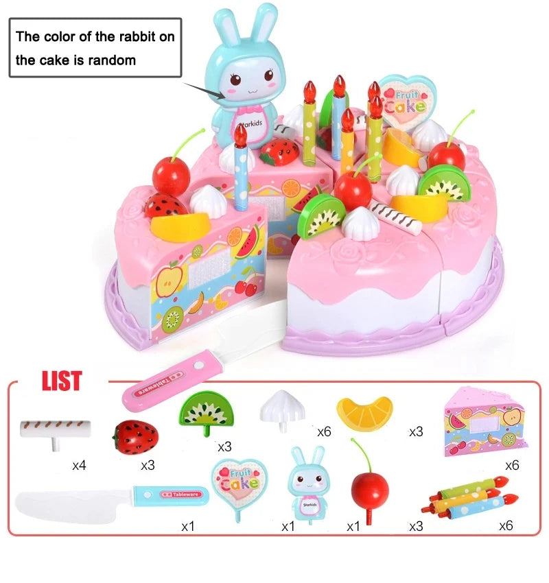 Kids Toy Simulation DIY Birthday Cake Model Kitchen Pretend Play House Cutting Fruit Food Toy for Toddler Children Gift Boy Girl