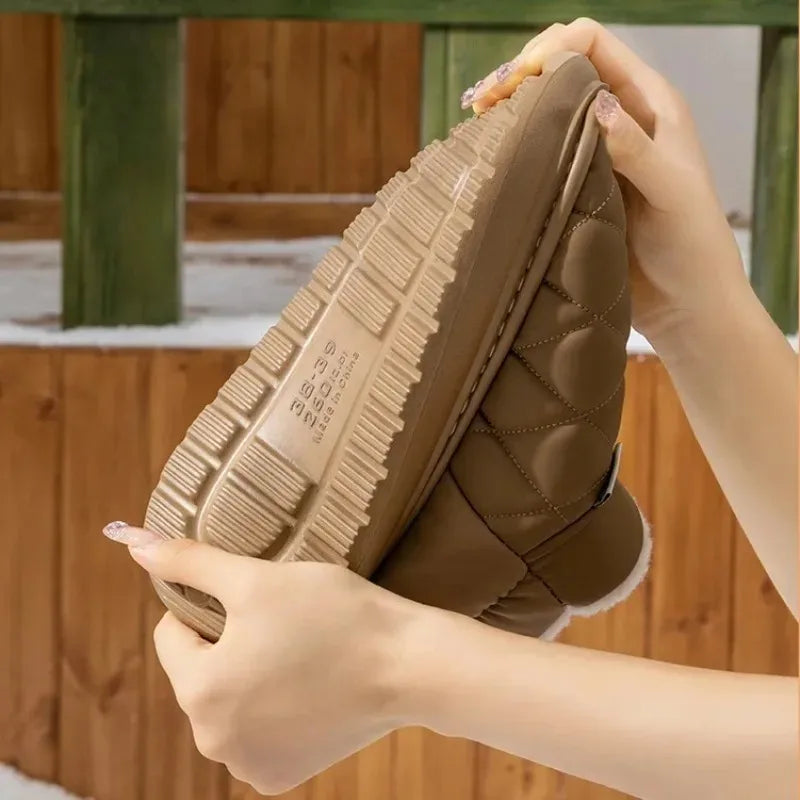 Winter Thick-Soled Slippers for Women Fashion Waterproof Snow Boots Indoor Outdoor Non-Slip Warm High-Top Cotton Shoes