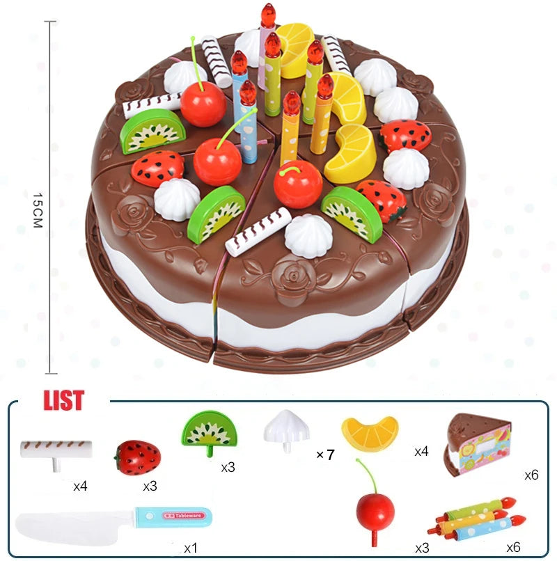 Kids Toy Simulation DIY Birthday Cake Model Kitchen Pretend Play House Cutting Fruit Food Toy for Toddler Children Gift Boy Girl
