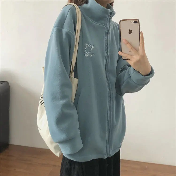 Winter Fleece Jacket for Women in Autumn Winter Lamb Wool Plus Velvet Sweatshirt 2025 New Style
