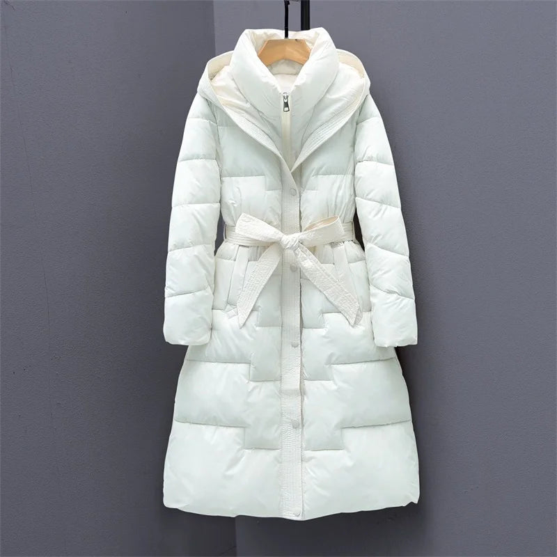 Long Winter Down Cotton Jacket For Women Winter Coat Jacket Warm Down Cotton Parkas 2025 New Female Slim Women's Hooded Overcoat